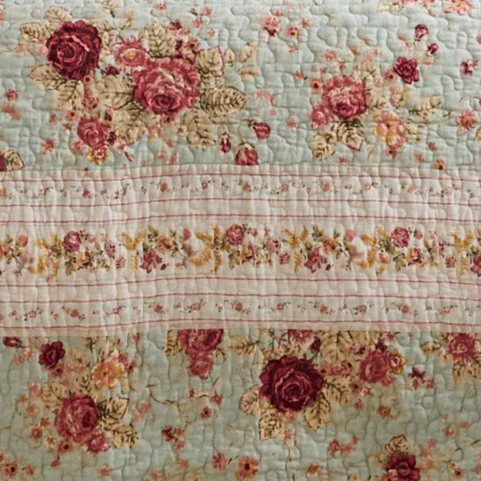 Greenland Home Antique Rose Authentic Patchwork Construction Quilt Set Blue