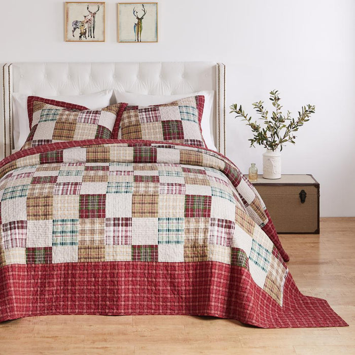 Greenland Home Fashions Oxford Plaid 100% Cotton Jumbo-Sized for Floor-Length Coverage Bedspread Set Red