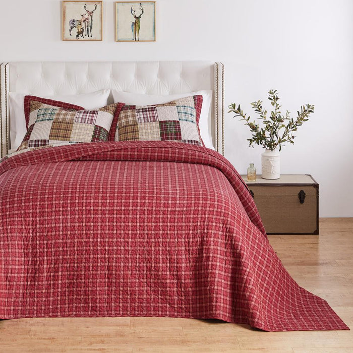 Greenland Home Fashions Oxford Plaid 100% Cotton Jumbo-Sized for Floor-Length Coverage Bedspread Set Red