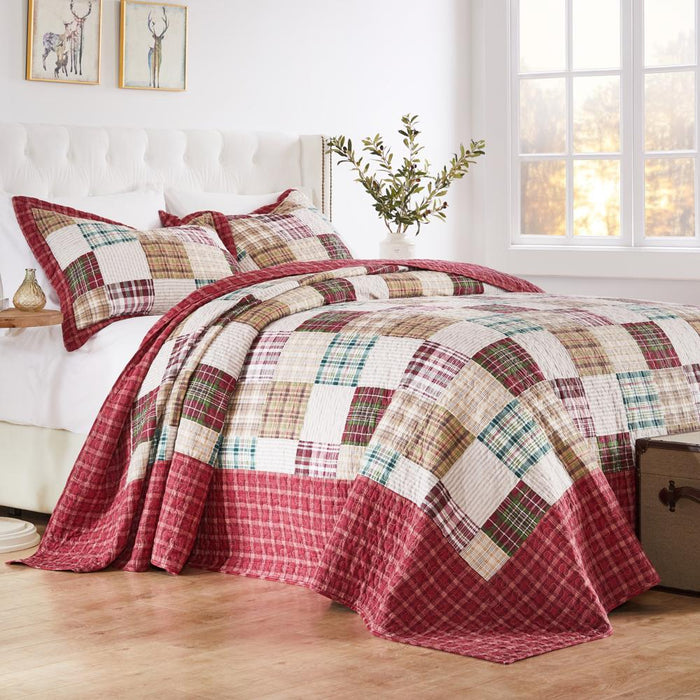 Greenland Home Fashions Oxford Plaid 100% Cotton Jumbo-Sized for Floor-Length Coverage Bedspread Set Red