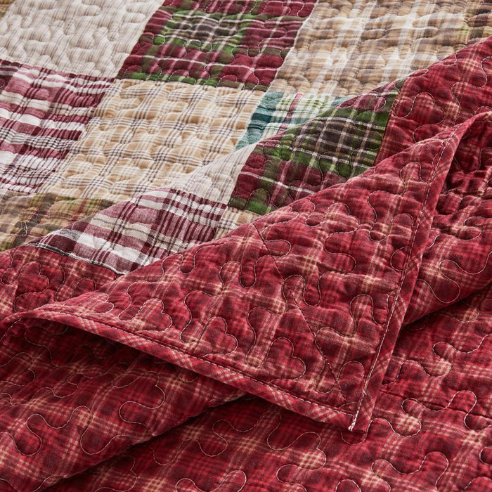 Greenland Home Fashions Oxford Plaid 100% Cotton Jumbo-Sized for Floor-Length Coverage Bedspread Set Red