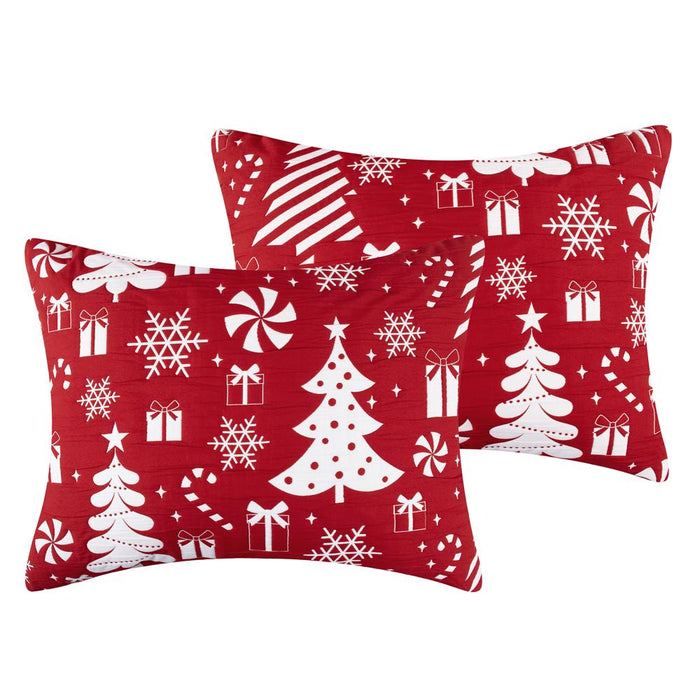 Greenland Home Fashions Peppermint Party Jacquard Woven Festive Christmas Pattern Decorative Pillow Sham Red