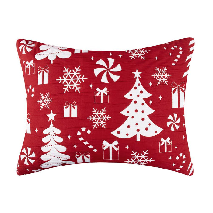 Greenland Home Fashions Peppermint Party Jacquard Woven Festive Christmas Pattern Decorative Pillow Sham Red