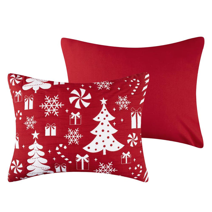 Greenland Home Fashions Peppermint Party Jacquard Woven Festive Christmas Pattern Decorative Pillow Sham Red