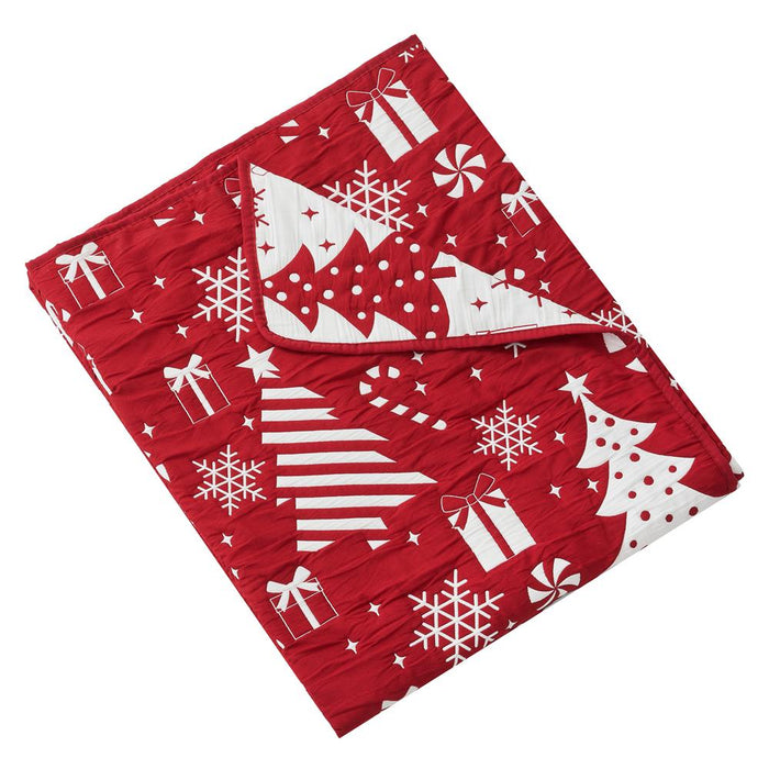 Greenland Home Fashions Festive Christmas Pattern Reversible Design Durable Polyester Throw 50" x 60" Red