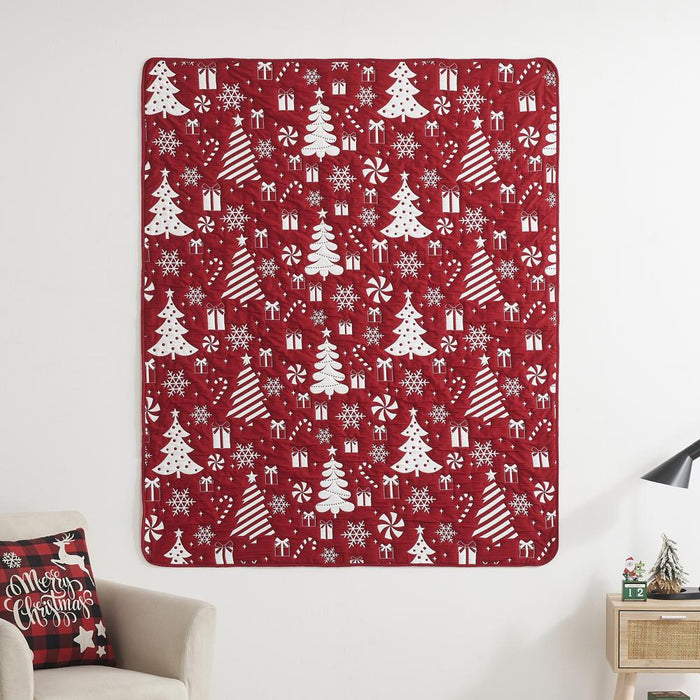 Greenland Home Fashions Festive Christmas Pattern Reversible Design Durable Polyester Throw 50" x 60" Red