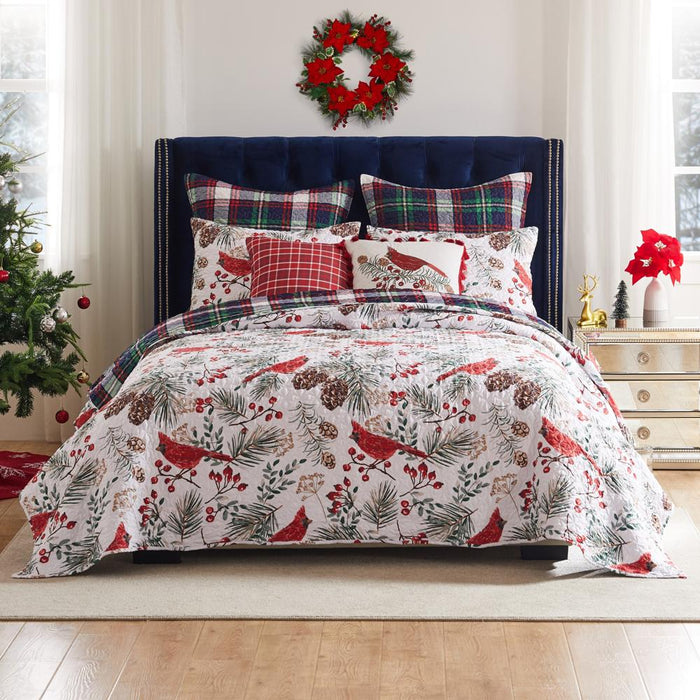 Greenland Home Fashions Cardinal Plaid Luxurious Modern Design Quilt Set Red