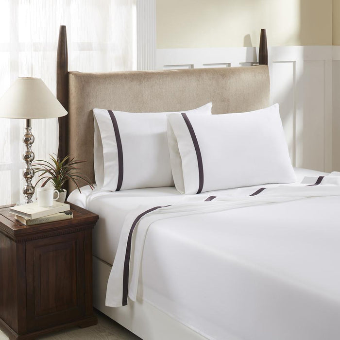 Hotel Concepts 500 Thread Count Deep Pocket Tonal Cotton Sateen Sheet - 4 Piece Set - White/Purple