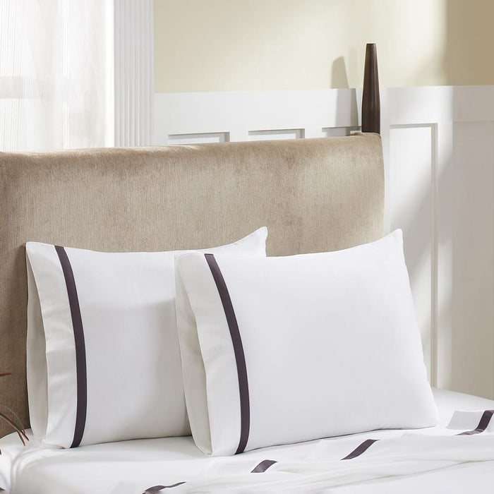 Hotel Concepts 500 Thread Count Deep Pocket Tonal Cotton Sateen Sheet - 4 Piece Set - White/Purple