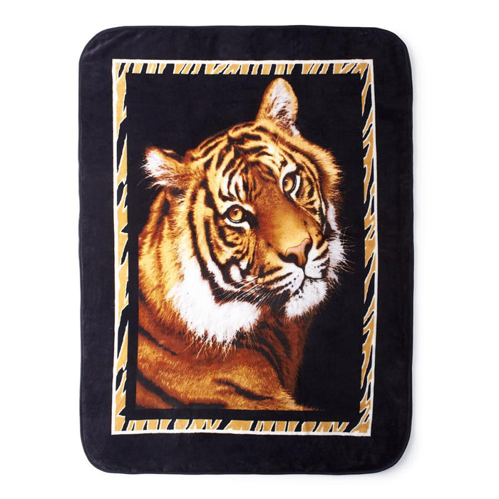 Shavel Hi Pile High Quality Luxurious And Incredibly Soft Warm Snuggly Throw Jumbo 60x80" - Tiger With Border
