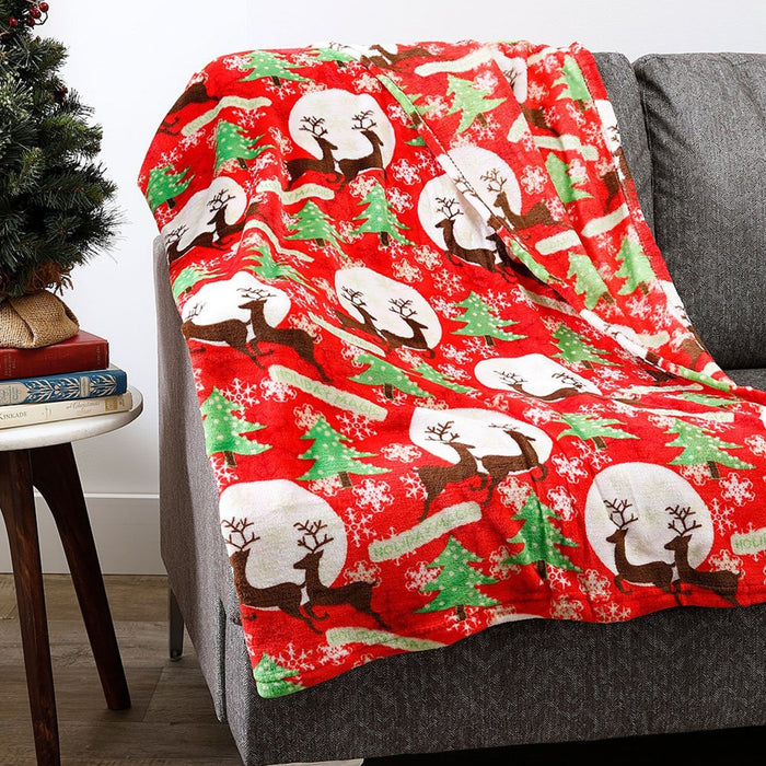 Plazatex Holiday Magic Micro plush Decorative All Season Multi Color 50" X 60" Throw Blanket