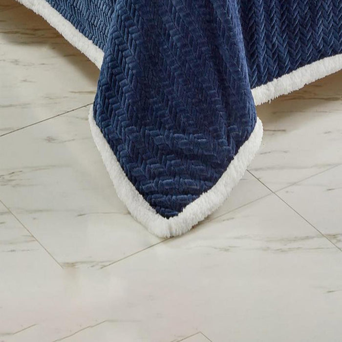 Jacquard Microplush Soft Premium Microplush Braided Blanket Navy by Plazatex