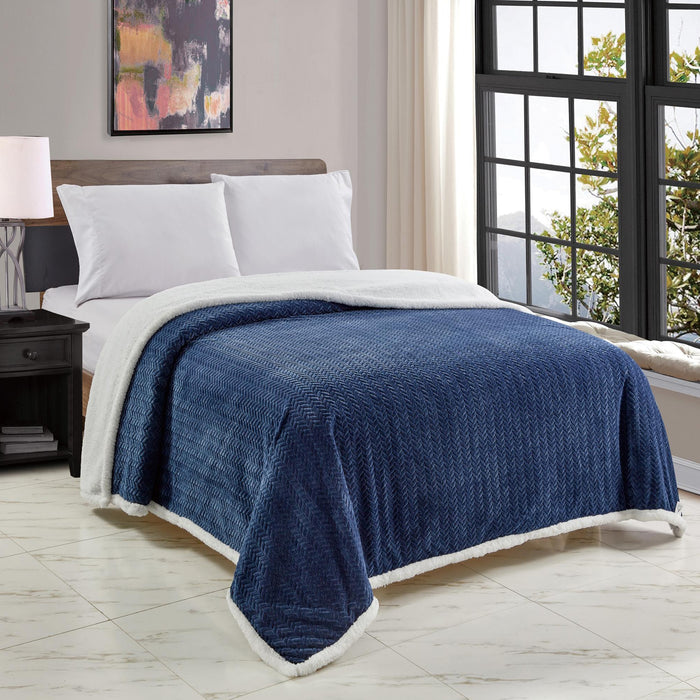 Jacquard Microplush Soft Premium Microplush Braided Blanket Navy by Plazatex