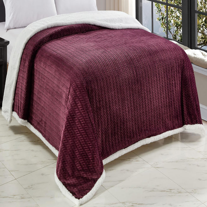 Jacquard Microplush Soft Premium Microplush Braided Blanket Plum by Plazatex