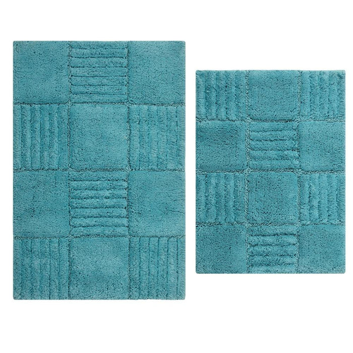 Knightsbridge Chakker Board 220 GSF Non Skid Back Bath Rug Set - 2- Piece - 17x24 and 21x34", Aqua