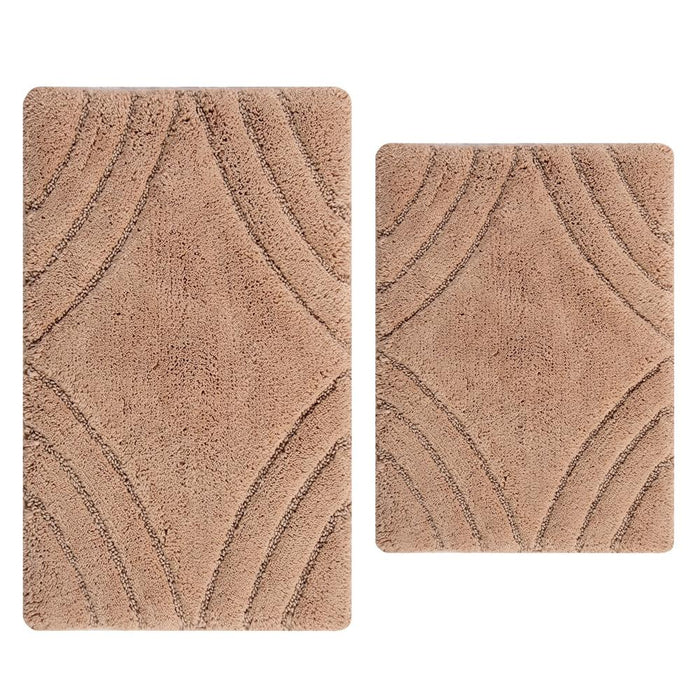 Knightsbridge Diamond 220 GSF Non Skid Back Bath Rug Set - 2- Piece - 17x24 and 21x34", Natural