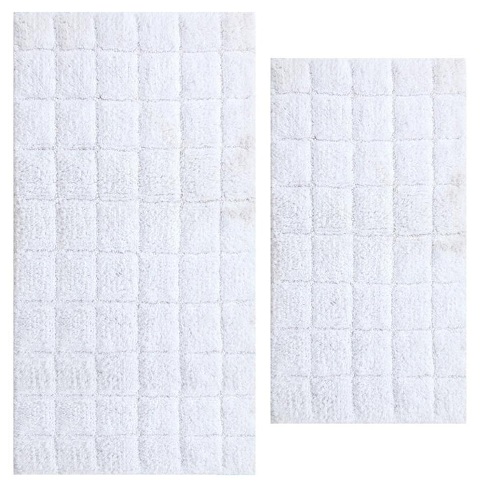 Knightsbridge Summer Tile 220 GSF Non Skid Back Bath Rug Set - 2- Piece - 17x24 and 21x34", White