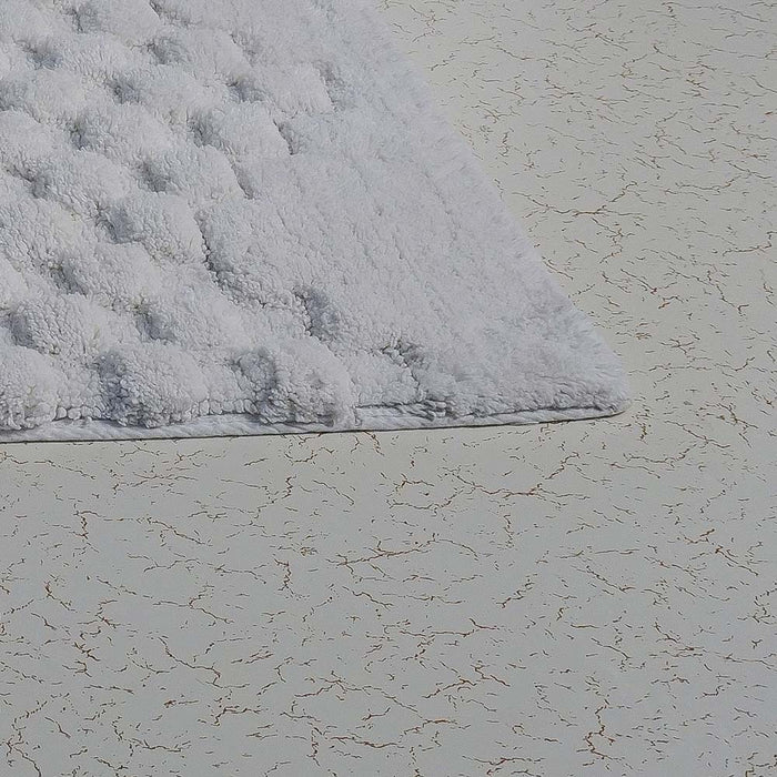 Knightsbridge Luxurious Block Pattern High Quality Year Round Cotton With Non-Skid Back Bath Rug Ivory