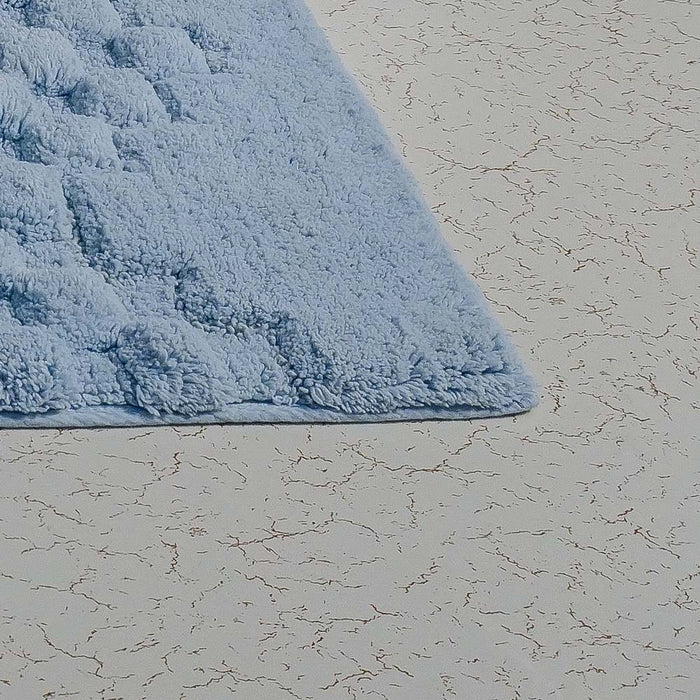 Knightsbridge Luxurious Block Pattern High Quality Year Round Cotton With Non-Skid Back Bath Rug Light Blue