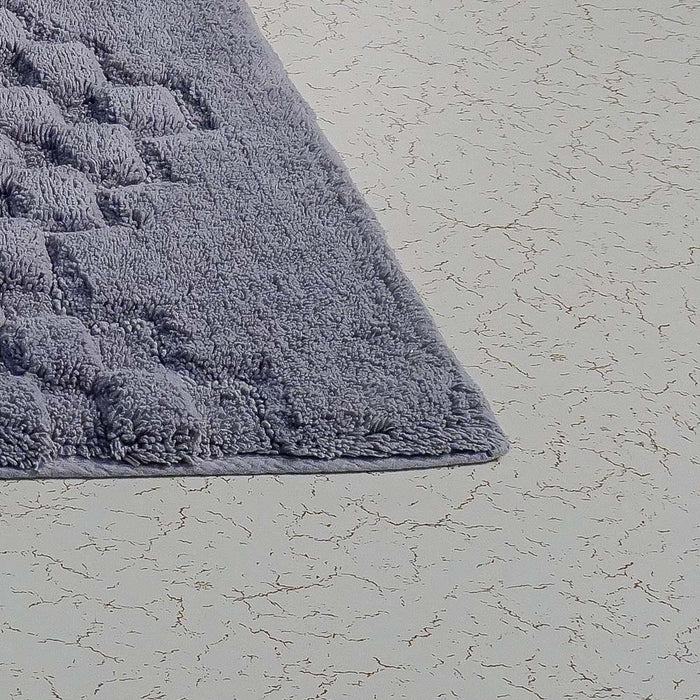 Knightsbridge Luxurious Block Pattern High Quality Year Round Cotton With Non-Skid Back Bath Rug Silver