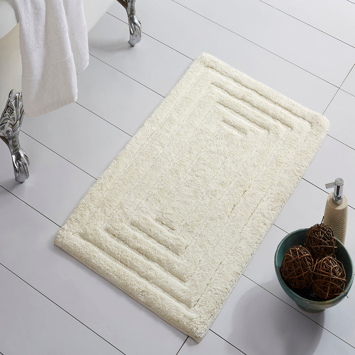 Knightsbridge Stylish And Comfortable All Season Traditional Racetrack Design Cotton Bath Rug Ivory
