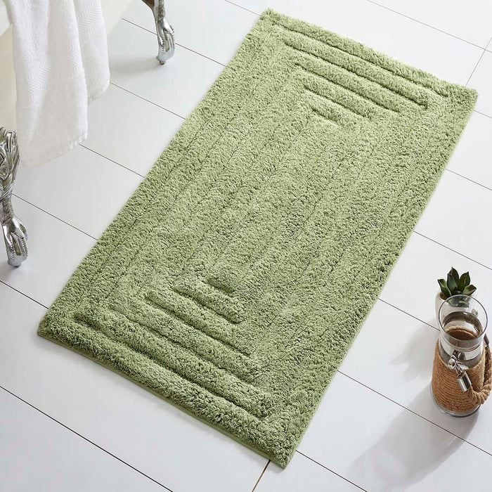 Knightsbridge Stylish And Comfortable All Season Traditional Racetrack Design Cotton Bath Rug Sage