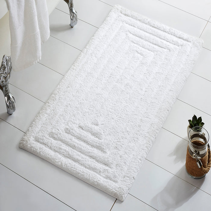 Knightsbridge Stylish And Comfortable All Season Traditional Racetrack Design Cotton Bath Rug White