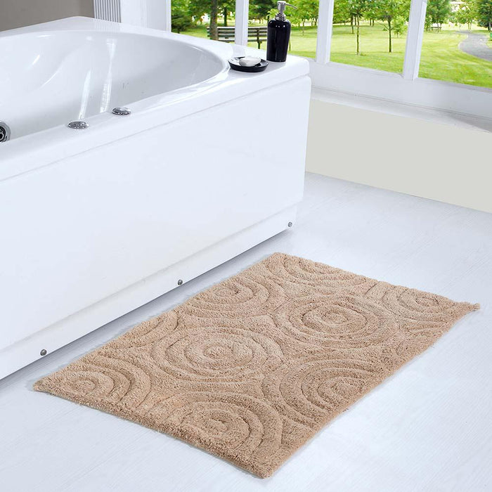Knightsbridge Beautiful Circle Design Premium Quality Year Round Cotton With Non-Skid Back Bath Rug Natural