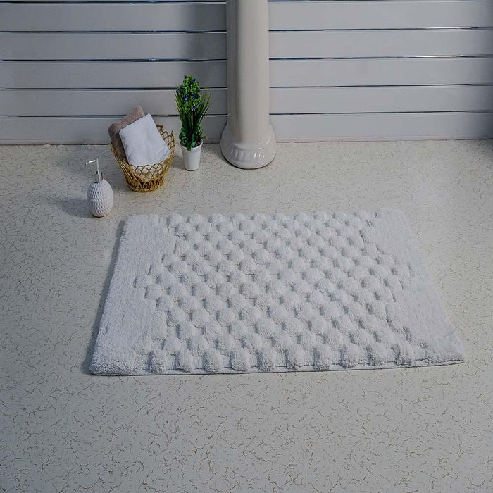 Knightsbridge Luxurious Block Pattern High Quality Year Round Cotton With Non-Skid Back Bath Rug Ivory
