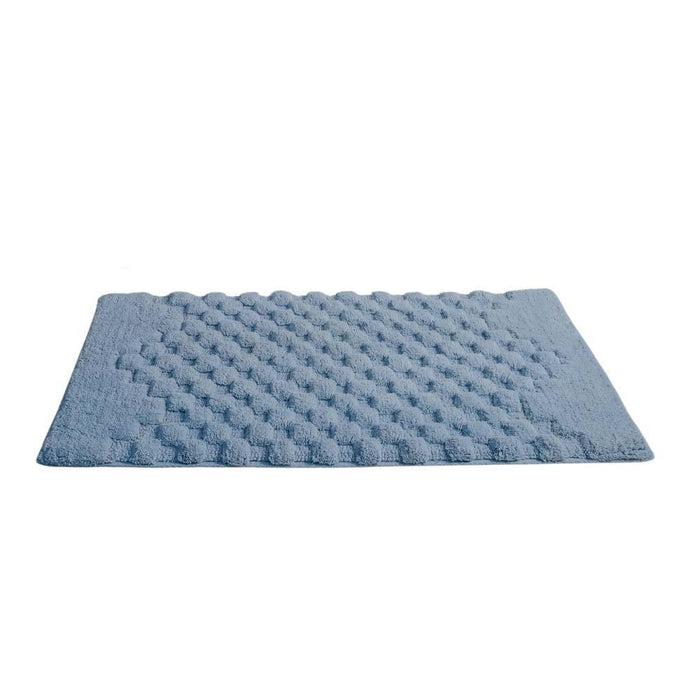 Knightsbridge Luxurious Block Pattern High Quality Year Round Cotton With Non-Skid Back Bath Rug Light Blue