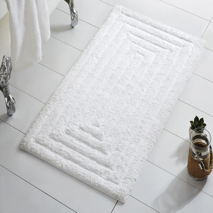 Knightsbridge Stylish And Comfortable All Season Traditional Racetrack Design Cotton Bath Rug White
