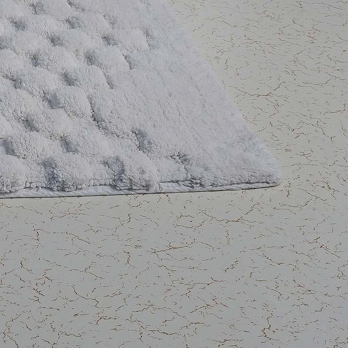 Knightsbridge Luxurious Block Pattern High Quality Year Round Cotton With Non-Skid Back Bath Rug Ivory