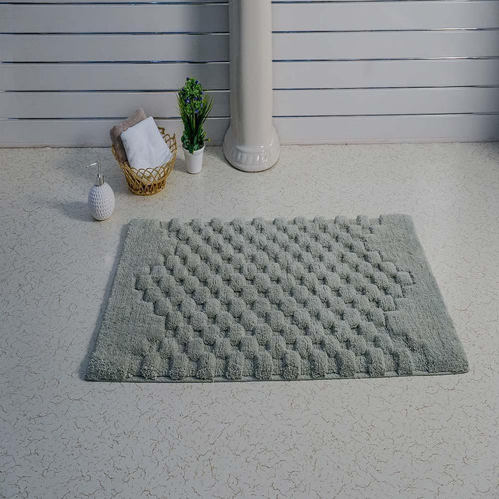 Knightsbridge Luxurious Block Pattern High Quality Year Round Cotton With Non-Skid Back Bath Rug Sage