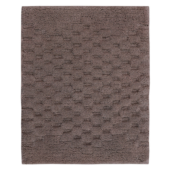 Knightsbridge Luxurious Block Pattern High Quality Year Round Cotton With Non-Skid Back Bath Rug Stone