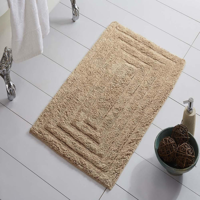 Knightsbridge Stylish And Comfortable All Season Traditional Racetrack Design Cotton Bath Rug Stone