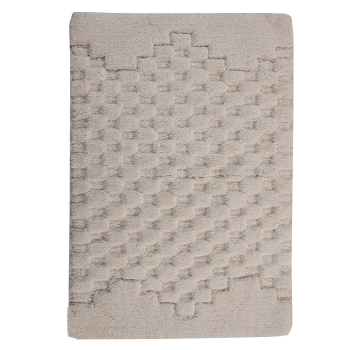 Knightsbridge Luxurious Block Pattern High Quality Year Round Cotton With Non-Skid Back Bath Rug Ivory