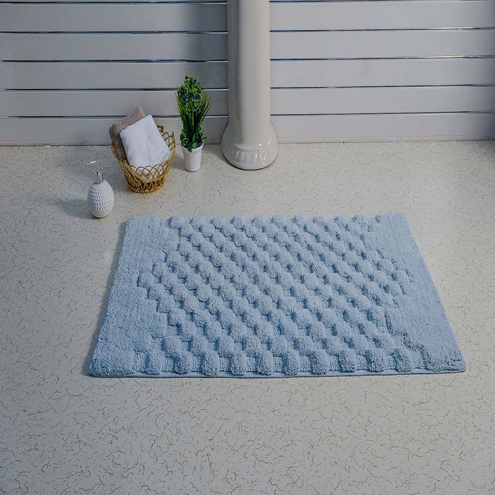 Knightsbridge Luxurious Block Pattern High Quality Year Round Cotton With Non-Skid Back Bath Rug Light Blue