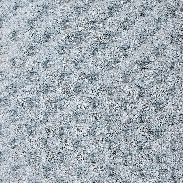 Knightsbridge Luxurious Block Pattern High Quality Year Round Cotton With Non-Skid Back Bath Rug Light Blue