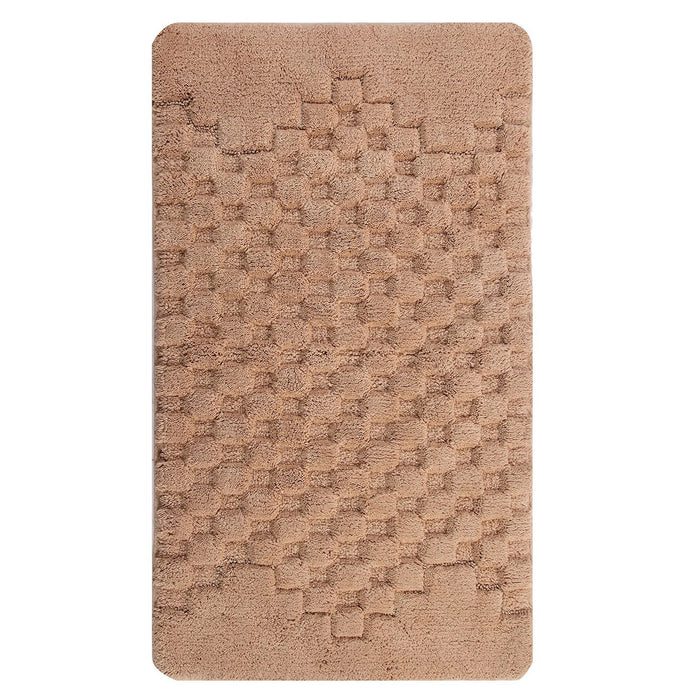 Knightsbridge Luxurious Block Pattern High Quality Year Round Cotton With Non-Skid Back Bath Rug Natural