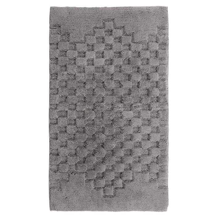 Knightsbridge Luxurious Block Pattern High Quality Year Round Cotton With Non-Skid Back Bath Rug Silver