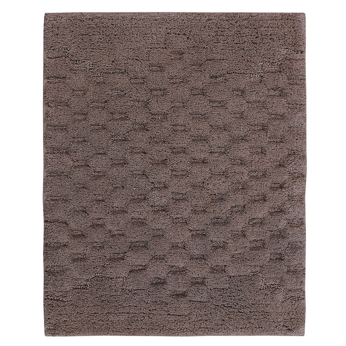 Knightsbridge Luxurious Block Pattern High Quality Year Round Cotton With Non-Skid Back Bath Rug Stone