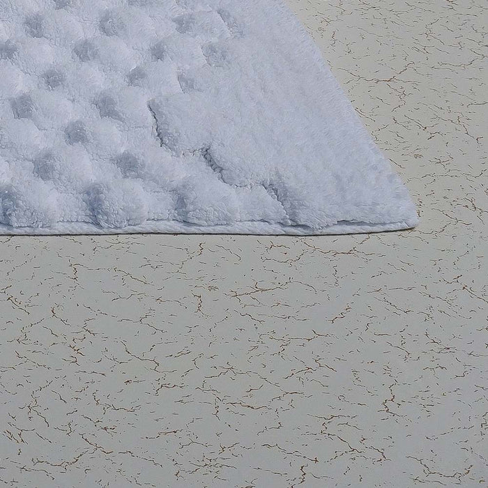 Knightsbridge Luxurious Block Pattern High Quality Year Round Cotton With Non-Skid Back Bath Rug White
