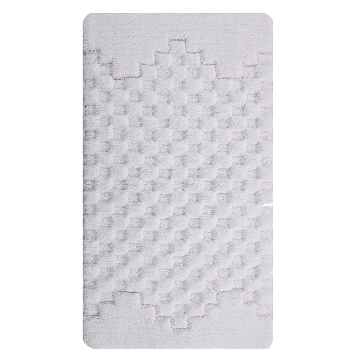 Knightsbridge Luxurious Block Pattern High Quality Year Round Cotton With Non-Skid Back Bath Rug White