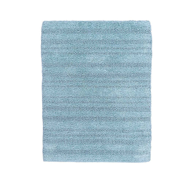 Knightsbridge Luscious Textured Striped All Season Soft Plush Cotton Reversible & Soft Bath Rug Light Blue