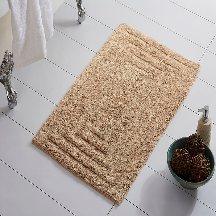 Knightsbridge Stylish And Comfortable All Season Traditional Racetrack Design Cotton Bath Rug Natural