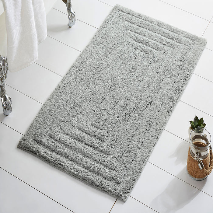 Knightsbridge Stylish And Comfortable All Season Traditional Racetrack Design Cotton Bath Rug Silver