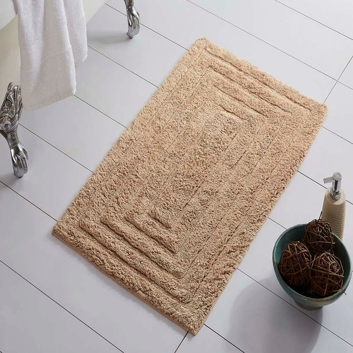 Knightsbridge Stylish And Comfortable All Season Traditional Racetrack Design Cotton Bath Rug Stone