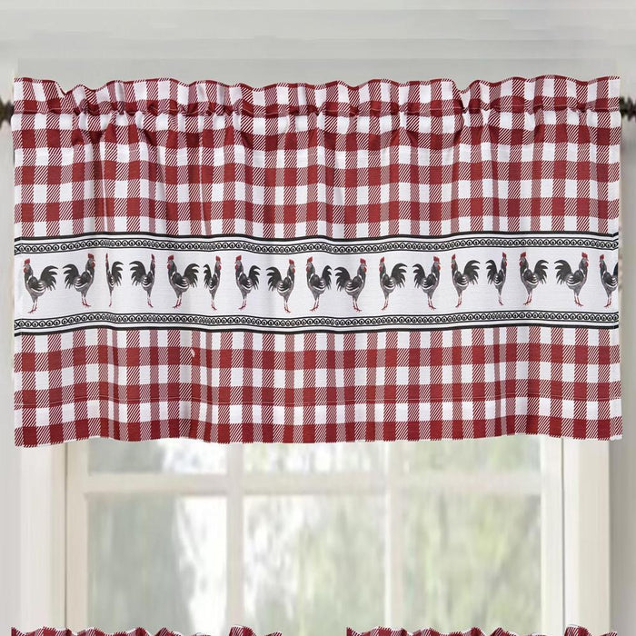 RT Designer's Collection Tribeca Rooster Printed Slub 3 Pieces Kitchen Curtain Set Includes 1 Valance 52" x 18" and 2 Tiers 26" x 36" Each Multi Color