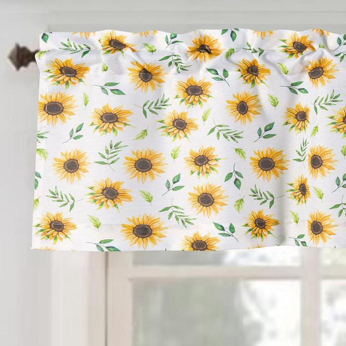 RT Designer's Collection Tribeca Sunflower Printed Slub 3 Pieces Kitchen Curtain Set With 1 Valance 52" x 18" and 2 Tiers 26" x 36" Each Multi Color