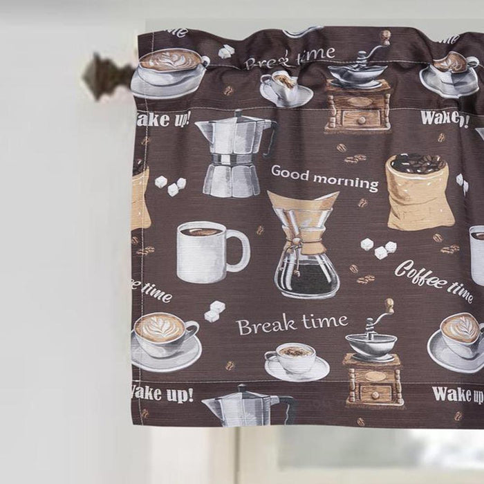 RT Designer's Collection Tribeca Coffee Printed Slub 3 Pieces Kitchen Curtain Includes 1 Valance 52" x 18" and 2 Tiers 26" x 36" Each Multi Color